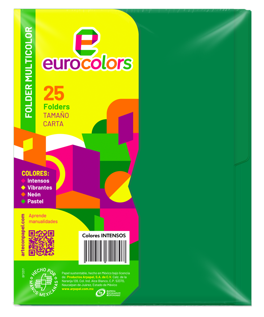 Folder Multicolor T/ Carta Verde Intenso C/ 25 pzs Arpapel