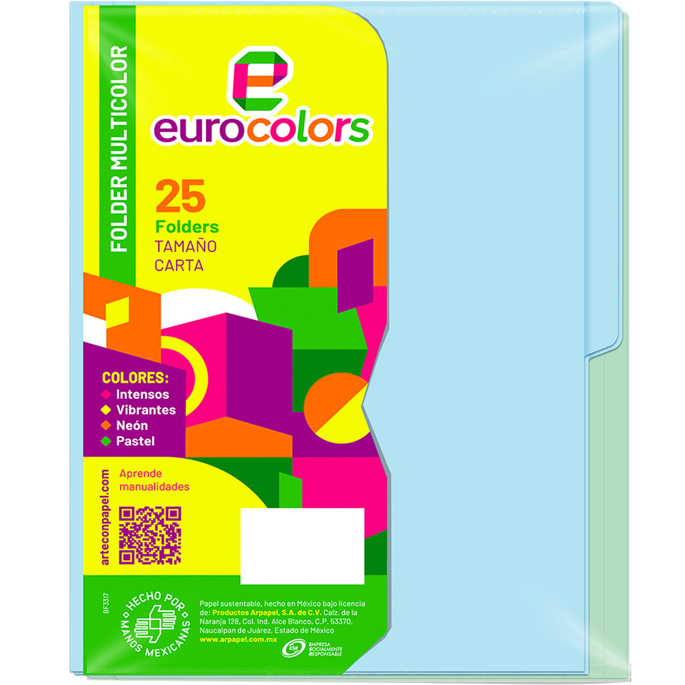Folder Multicolor T/ Carta Surtido Arcoiris Pastel C/ 25 pzs Arpapel