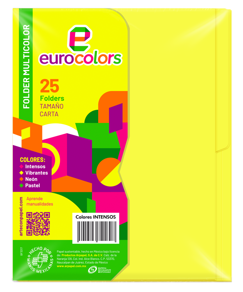 Folder Multicolor T/ Carta Amarillo Intenso C/ 25 pzs Arpapel