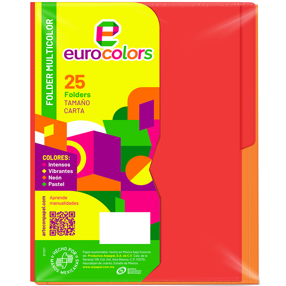 Folder Multicolor T/ Carta Surtido Arcoiris Intenso C/ 25 pzs Arpapel