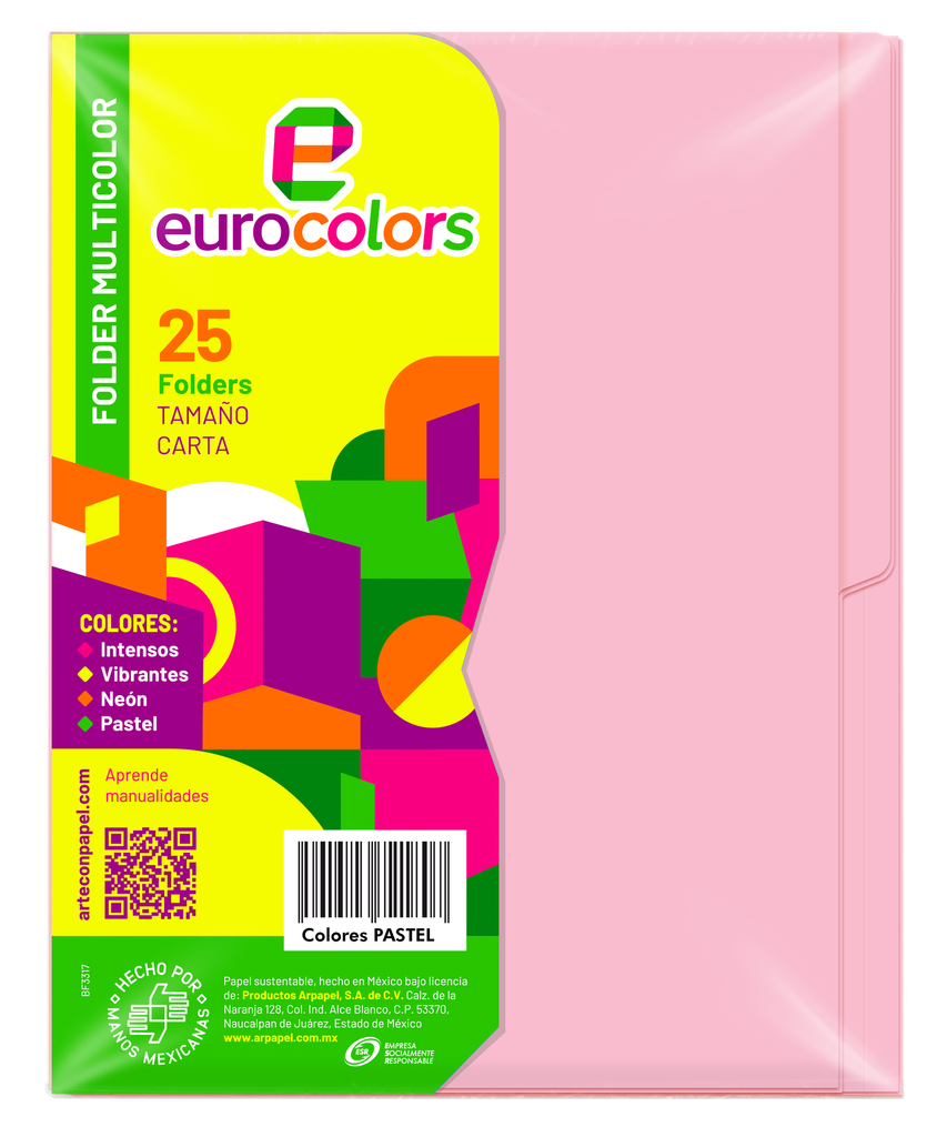 Folder Multicolor T/ Carta Rosa Pastel C/ 25 pzs Arpapel