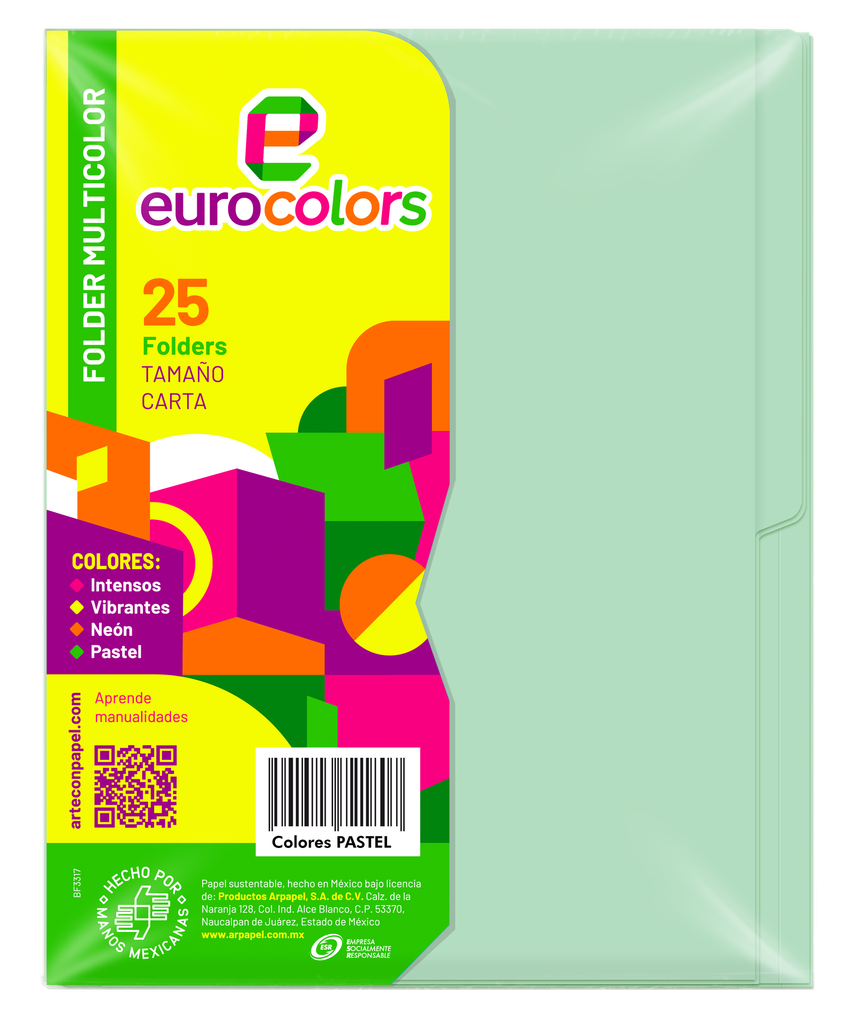 Folder Multicolor T/ Carta Verde Pastel C/ 25 pzs Arpapel