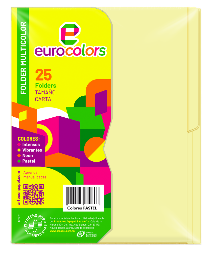 Folder Multicolor T/ Carta Amarillo Pastel C/ 25 pzs Arpapel