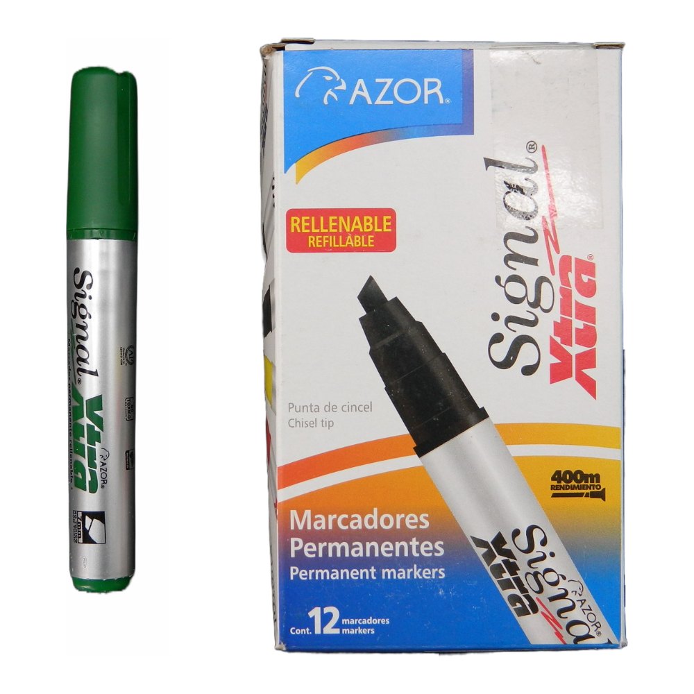Marcador Signal Xtra P/ Extra Fino Verde C/ 12 pzs Azor