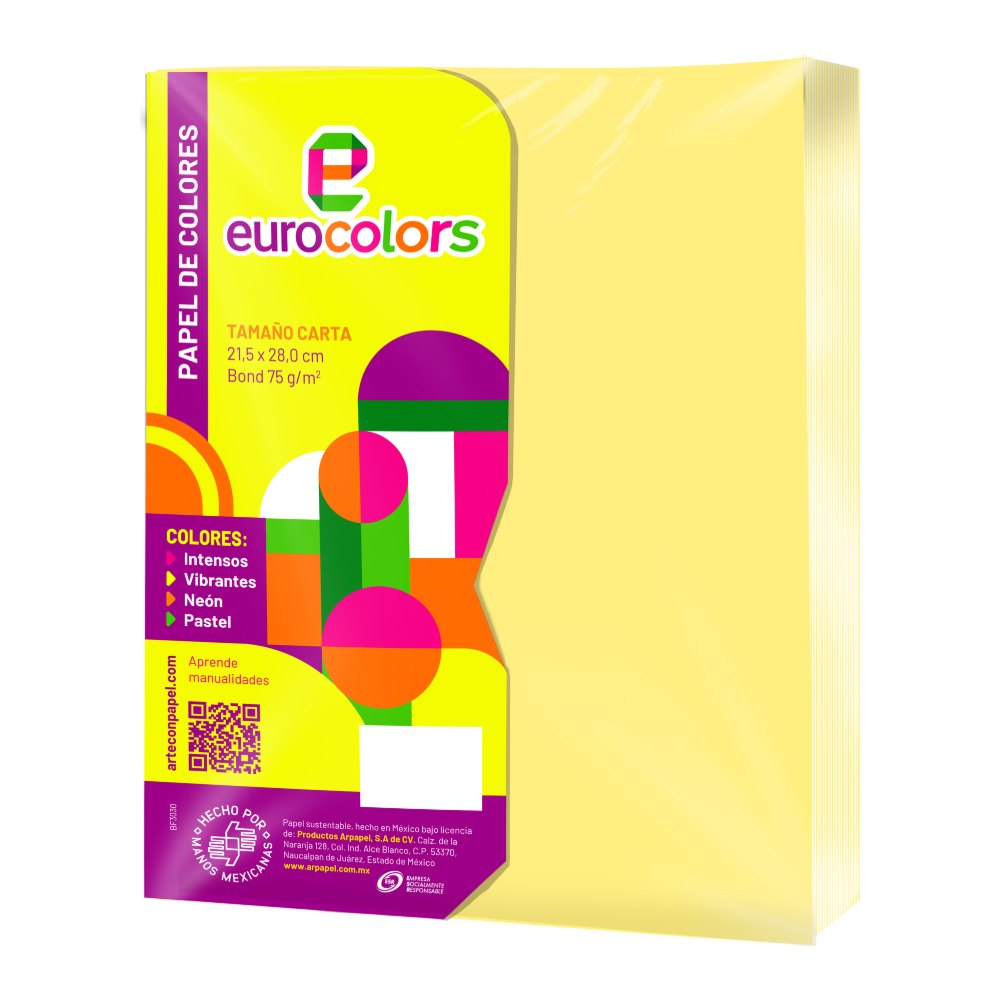 Papel Eurocolor T/ Carta Amarillo Pastel C/ 100 pzs Arpapel