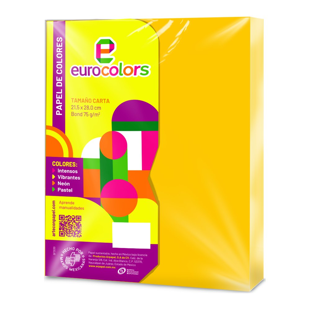 Papel Eurocolor T/ Carta Amarillo Intenso C/ 100 pzs Arpapel