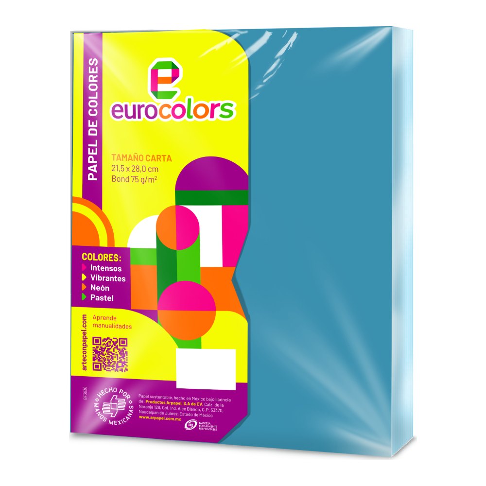 Papel Eurocolor T/ Carta Azul Vibrante C/ 100 pzs Arpapel