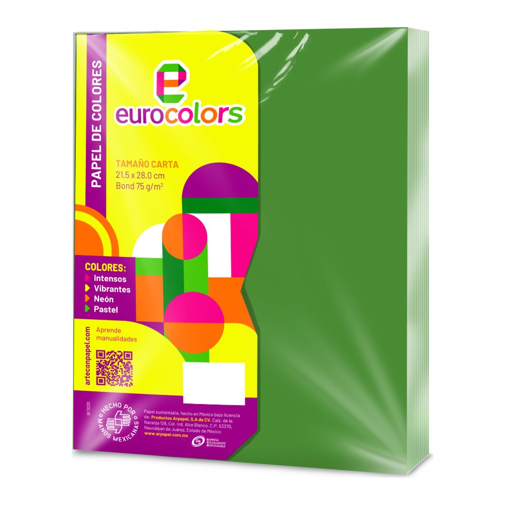 Papel Eurocolor T/ Carta Verde Intenso C/ 100 pzs Arpapel