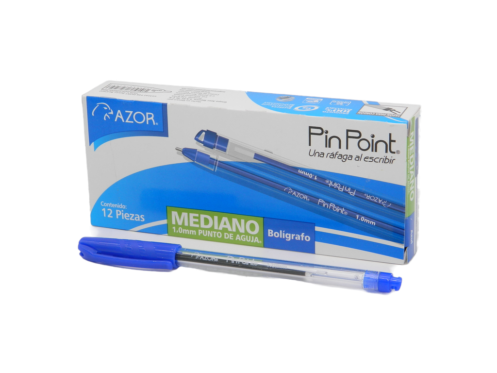 Pluma PinPoint 1.0 mm P/ Mediano Azul C/ 12 pzs Azor