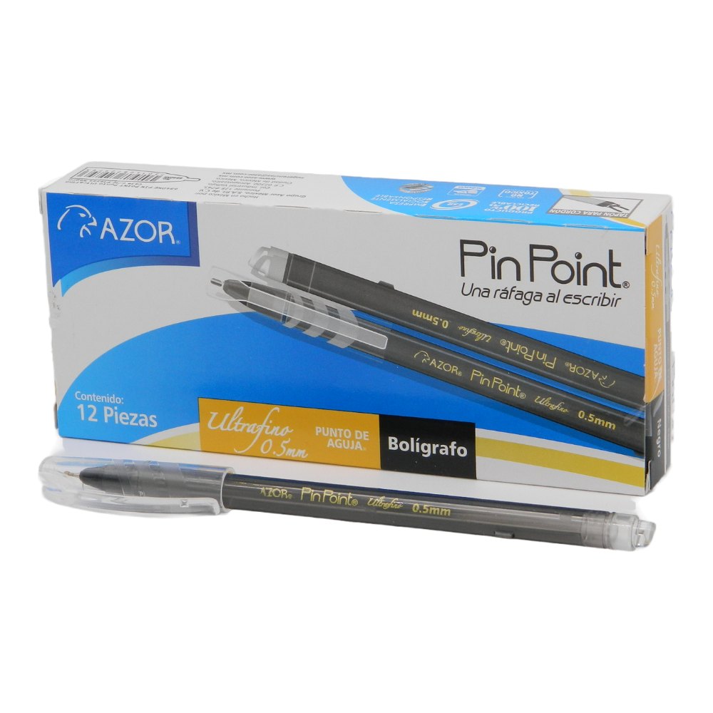 Pluma PinPoint 0.5 mm P/ Ultrafino Negro C/ 12 pzs Azor