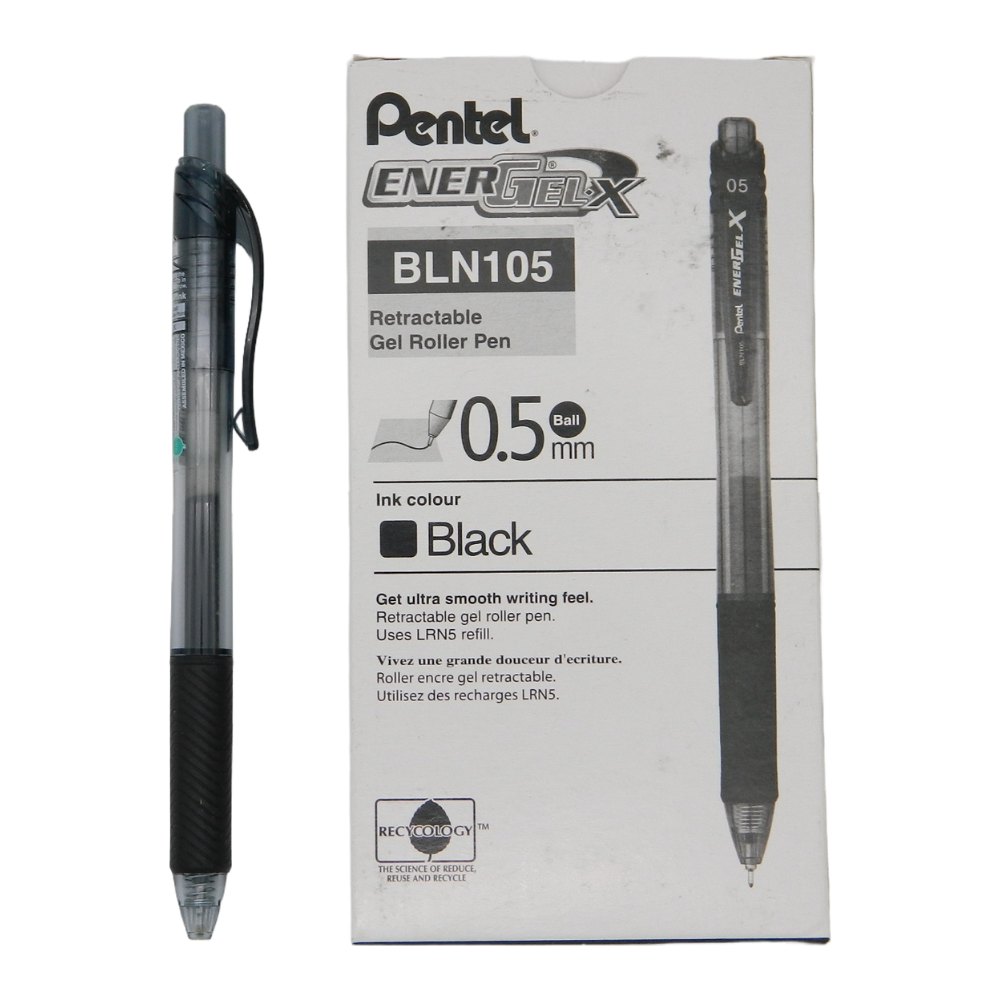 Pluma Energel 0.5 mm P/ Fino Retractil Negro C/ 12 pzs BLN105 Pentel