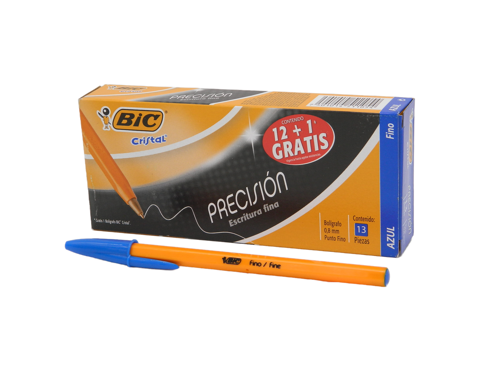 Pluma Bic 0.8 mm P/ Fino Azul C/ 12 pzs Bic