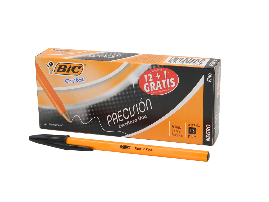 Pluma Bic 0.8 mm P/ Fino Negro C/ 12 pzs Bic