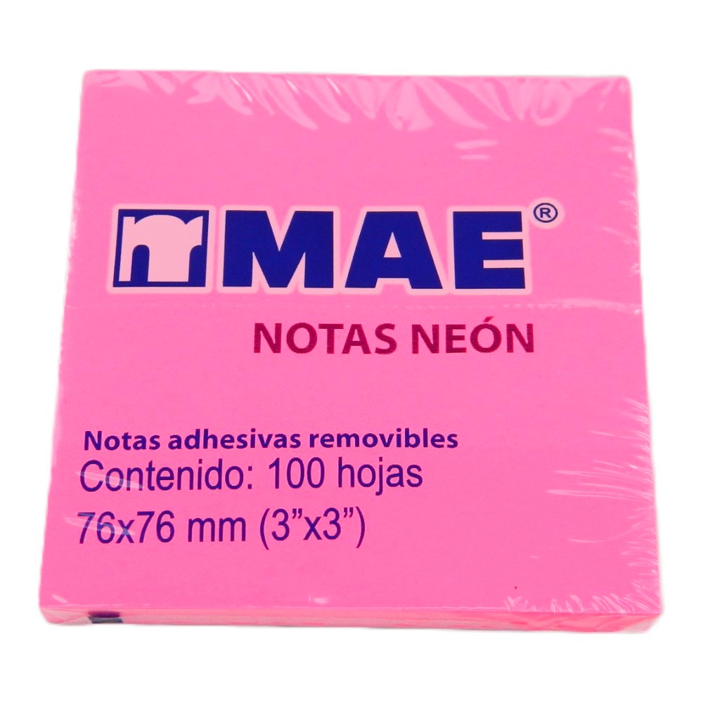 Notas Adhesivas Neon 3 x 3 Rosa C/ 100 pzs Mae