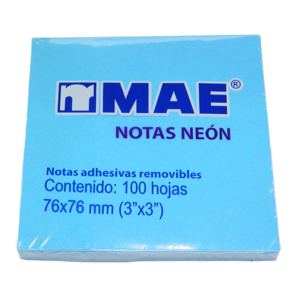 Notas Adhesivas Neon 3 x 3 Azul C/ 100 pzs Mae