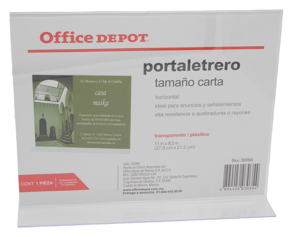Portaletrero Horizontal Acrilico T/ Carta Office Depot