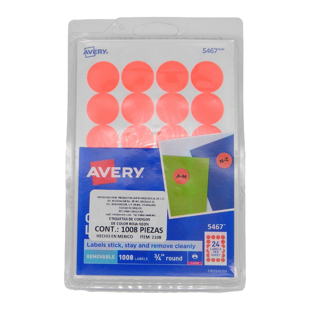 Etiqueta Redonda 3/4 Rojo Neon C/ 1,008 etiquetas Avery
