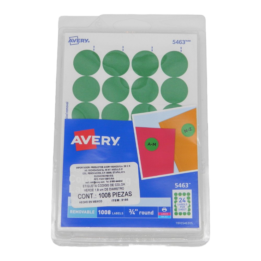 Etiqueta Redonda 3/4 Verde C/ 1,008 etiquetas Avery
