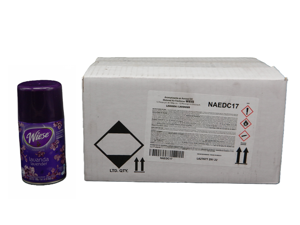 Repuesto Aromatizante Aerosol 180 grs Lavanda C/ 12 pzs Wiese