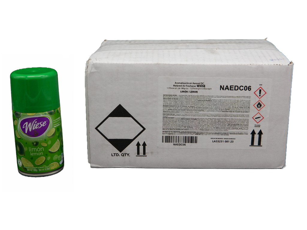 Repuesto Aromatizante Aerosol 180 grs Limon C/ 12 pzs Wiese