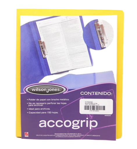 [002609] Folder Accogrip C/ Palanca T/ Carta Amarillo C/ 4 pzs Acco