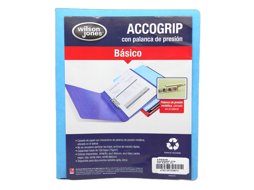 [002610] Folder Accogrip C/ Palanca T/ Carta Azul Claro C/ 4 pzs Acco