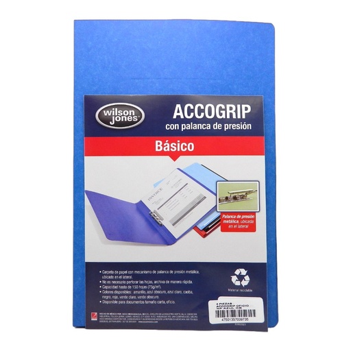 [002615] Folder Accogrip C/ Palanca T/ Oficio Azul Obscuro C/ 4 pzs Acco