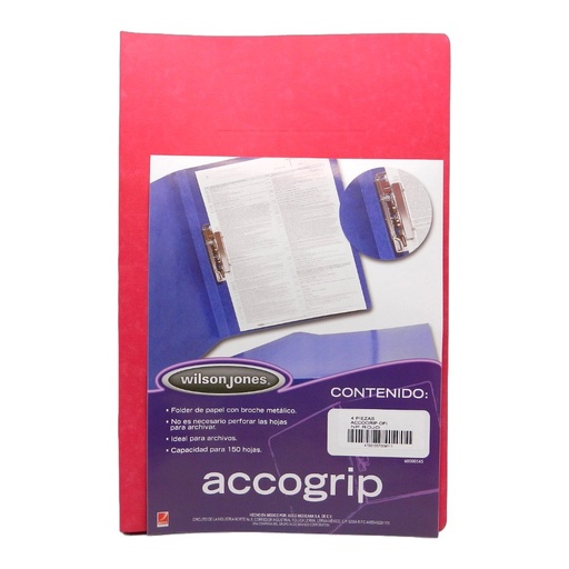 [002617] Folder Accogrip C/ Palanca T/ Oficio Rojo C/ 4 pzs Acco