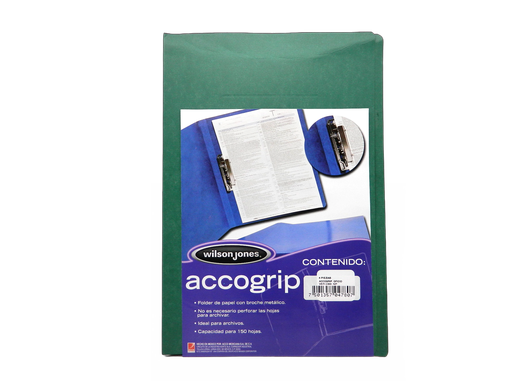 [002619] Folder Accogrip C/ Palanca T/ Oficio Verde Obscuro C/ 4 pzs Acco