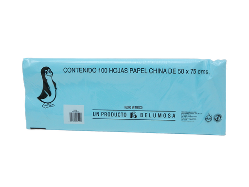 [002669] Papel China Pingüino 50x75 cms Azul Cielo C/ 100 pzs Belumosa