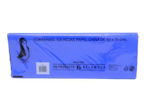 [002688] Papel China Pingüino 50x75 cms Azul Victoria C/ 100 pzs Belumosa