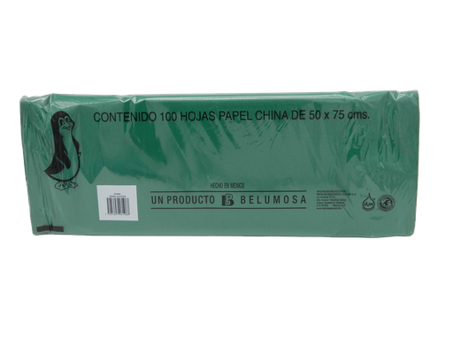 [002695] Papel China Pingüino 50x75 cms Verde Navidad C/ 100 pzs Belumosa