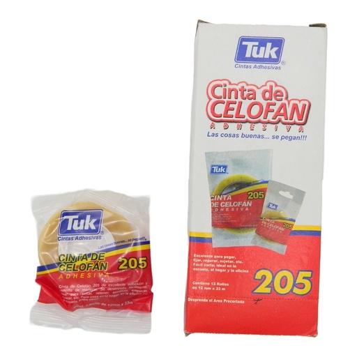 [002962] Cinta Adhesiva Transparente T-205 12 x 33 C/ 12 pzs Tuk