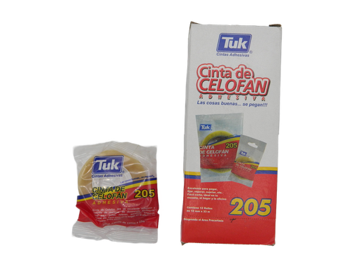 [002962] Cinta Adhesiva Transparente T-205 12 x 33 C/ 12 pzs Tuk