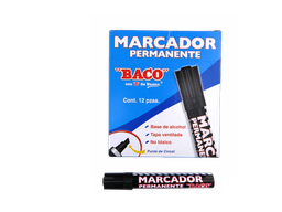 [003006] Marcador Permanente Metalico Negro C/ 12 pzs Baco