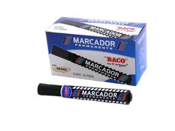 [003010] Marcador Permanente Plastico Negro C/ 12 pzs Baco