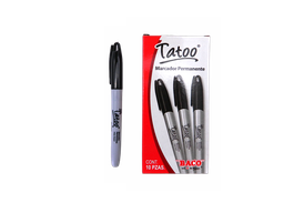 [003022] Marcador Permanente P/ Fino Tatoo Negro C/ 12 pzs Baco