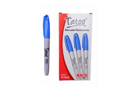 [003023] Marcador Permanente P/ Fino Tatoo Azul C/ 12 pzs Baco