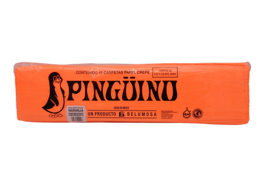 [003961] Papel Crepe Pingüino Naranja Fosforescente C/ 10 pzs Belumosa