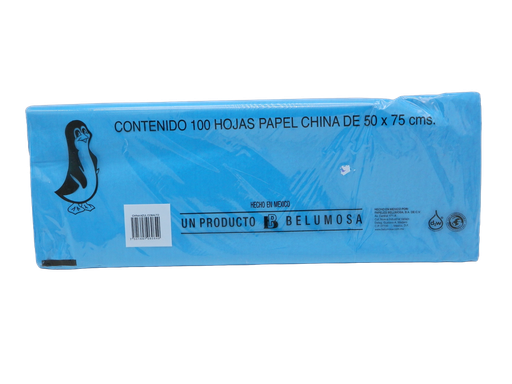 [003970] Papel China Pingüino 50x75 cms Azul Cobalto C/ 100 pzs Belumosa