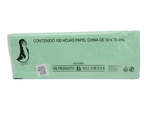 [003976] Papel China Pingüino 50x75 cms Verde Menta C/ 100 pzs Belumosa