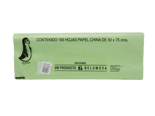 [003980] Papel China Pingüino 50x75 cms Verde Pistacho C/ 100 pzs Belumosa
