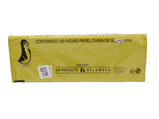 [003998] Papel China Pingüino 50x75 cms Amarillo Perla C/ 100 pzs Belumosa