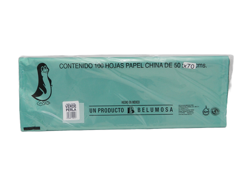 [004001] Papel China Pingüino 50x75 cms Verde Perla C/ 100 pzs Belumosa