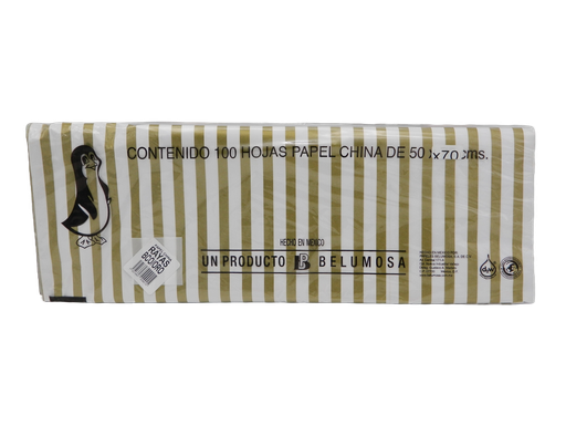[004008] Papel China Pingüino 50x75 cms Rayas Oro C/ 100 pzs Belumosa