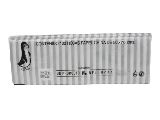 [004009] Papel China Pingüino 50x75 cms Rayas Plata C/ 100 pzs Belumosa