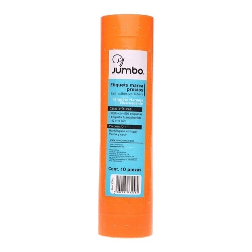 [004080] Etiqueta Marca Precios 22 x 12 mm Naranja Neon C/ 10 Rollos de 550 etiquetas Jumbo