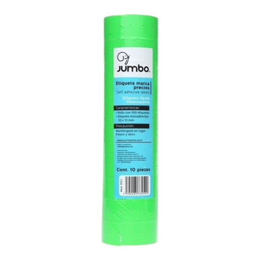 [004081] Etiqueta Marca Precios 22 x 12 mm Verde Neon C/ 10 Rollos de 550 etiquetas Jumbo