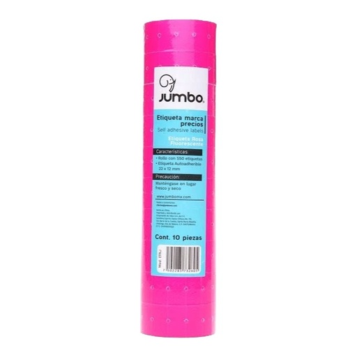 [004082] Etiqueta Marca Precios 22 x 12 mm Rosa Neon C/ 10 Rollos de 550 etiquetas Jumbo