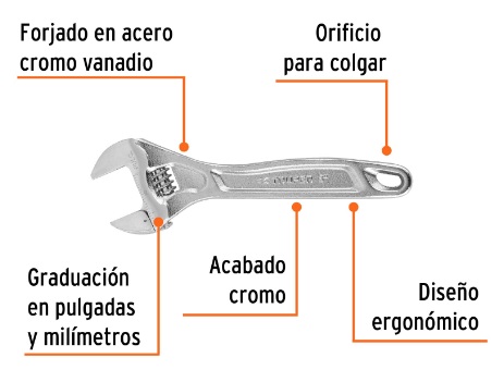 [004252] Llave Ajustable Perico Cromado 8" 15506 Truper